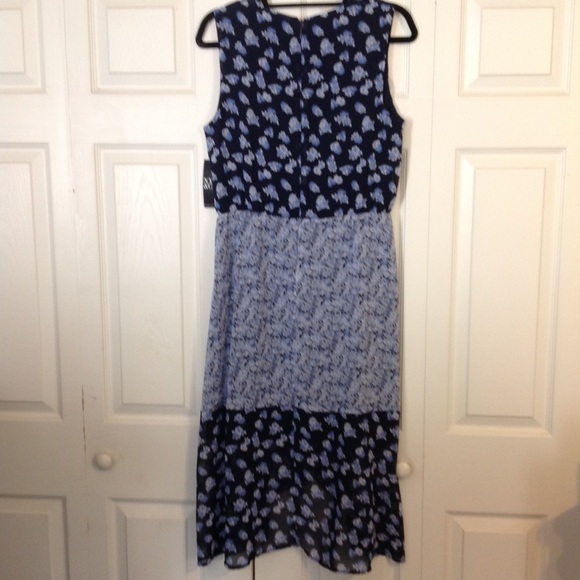 NEW YORK & COMPANY Size 10 NWT Blue Floral Midi Dress Sleeveless Wrap High-Low - Picture 4 of 8